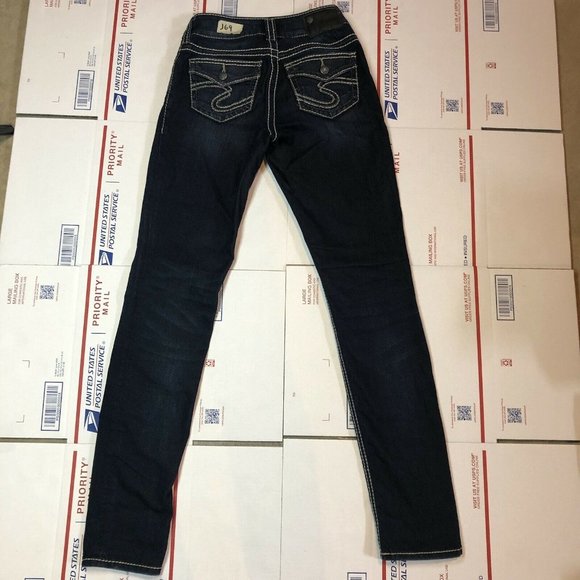 SILVER JEANS Womens Stretch SUKI SKINNY Blue Jeans / Denim Size 25 x 31 Flaps - Picture 2 of 11